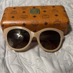 MCM Cream Wayfarer Sunglasses with Monogram Case